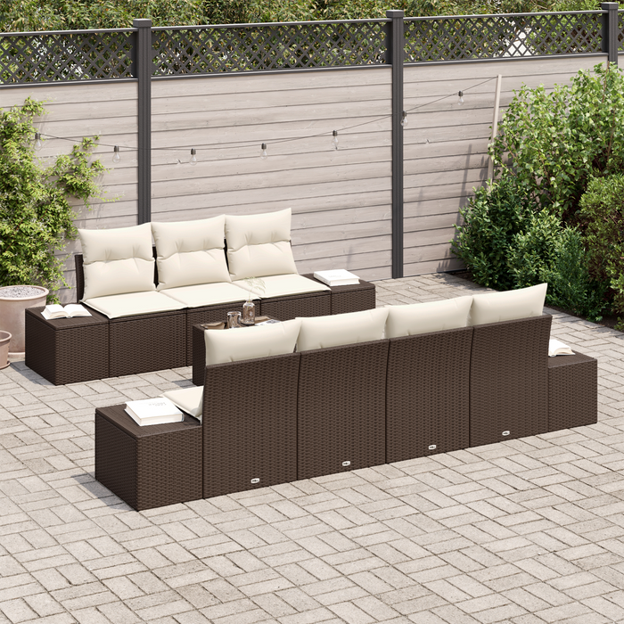 Set di Divani da Giardino da 8 Pezzi con Cuscini Marrone Rattan Poly