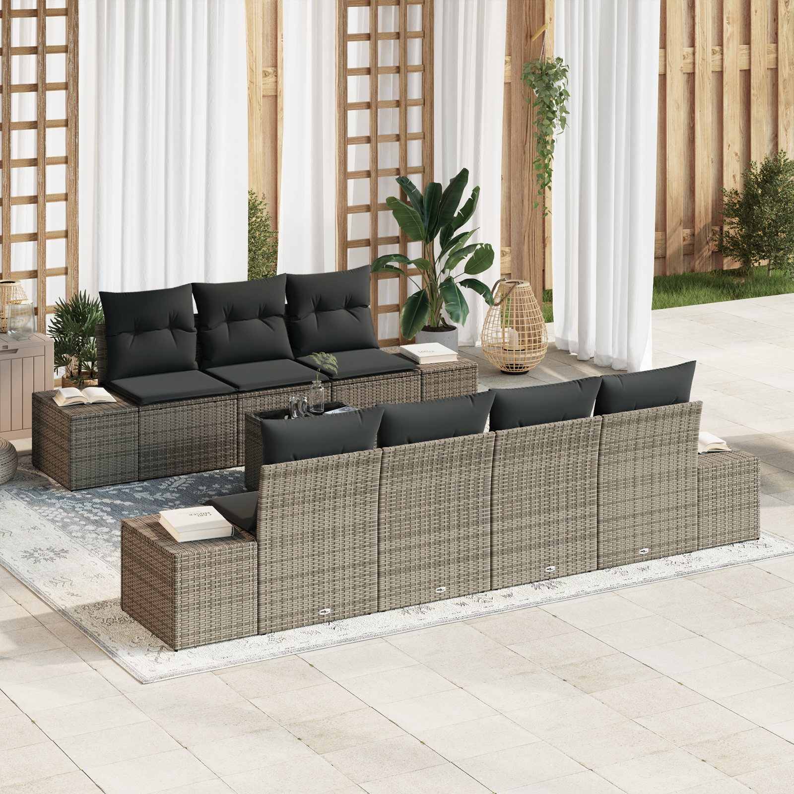 Set Divano da Giardino 8 Pezzi con Cuscini Grigio Polyrattan