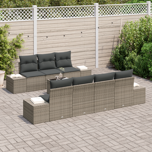 Set Divano da Giardino 8 Pezzi con Cuscini Grigio Polyrattan