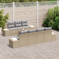 Set di Divani da Giardino da 8 Pezzi con Cuscini Beige in Rattan