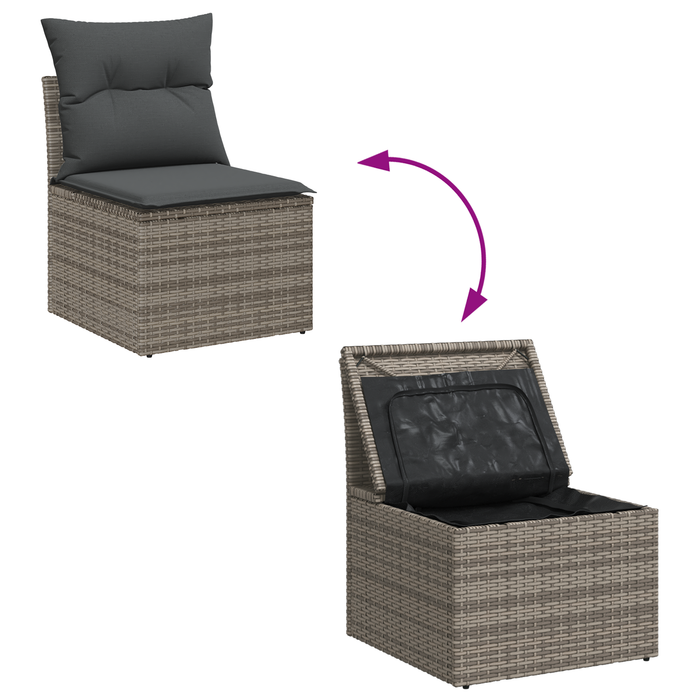 Set Divano da Giardino 5 Pezzi con Cuscini Grigio Polyrattan