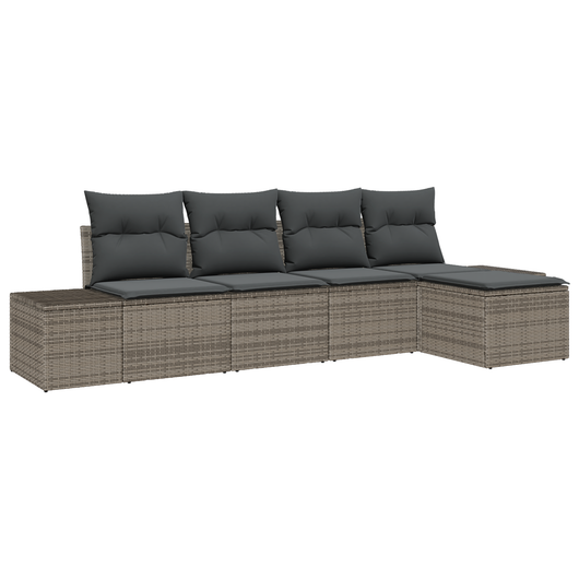 Set Divano da Giardino 5 Pezzi con Cuscini Grigio Polyrattan