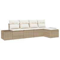 Set Divano da Giardino di 5 Pezzi con Cuscini Beige in Polyrattan