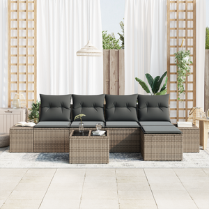 Set Divano Giardino di 5 Pezzi con Cuscini in Rattan Poly Nero