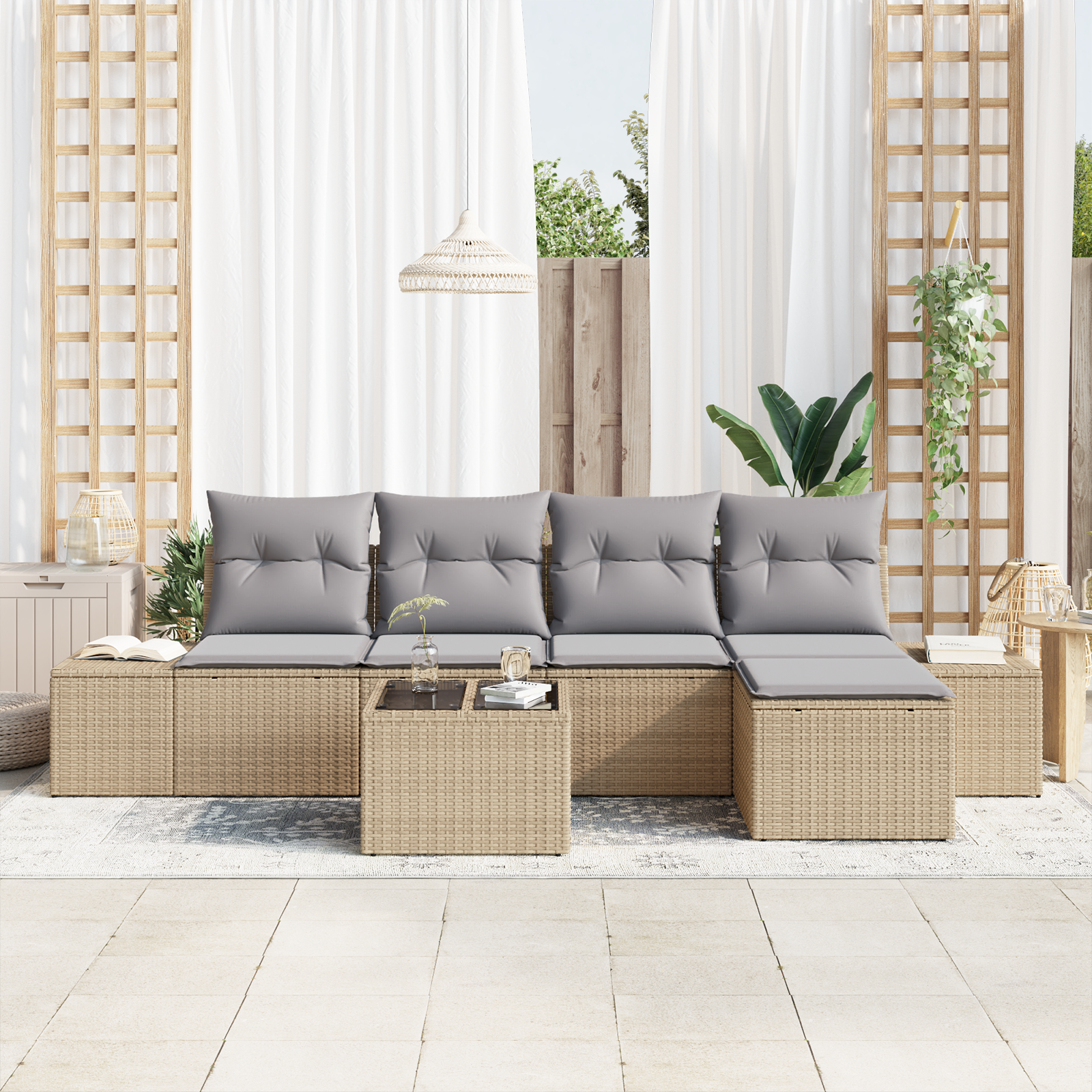 Set divano giardino 6 pezzi con cuscini polyrattan neri