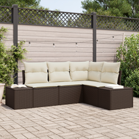 Set di Divano da Giardino 4 Pezzi con Cuscini Marrone Polyrattan