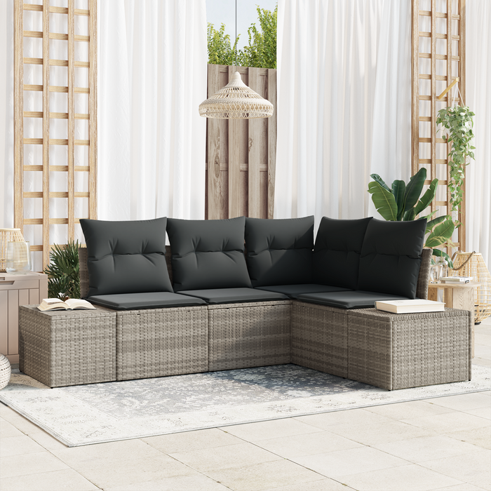 Set divano da giardino 4 pezzi con cuscini grigio chiaro polyrattan