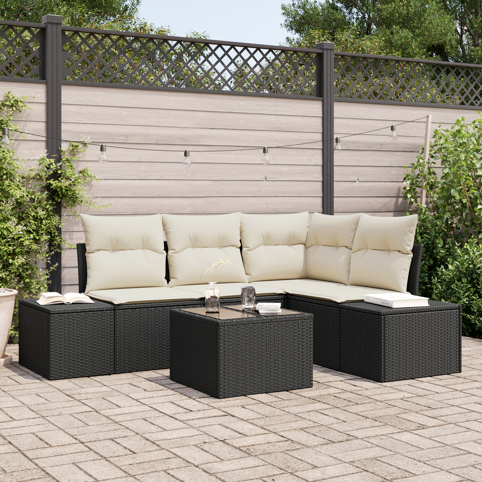 Set di divani da giardino con cuscini Marrone Rattan Sintetico