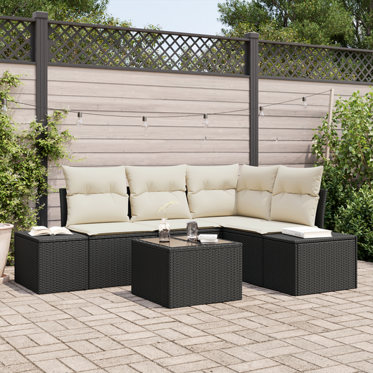 Set di divani da giardino con cuscini Marrone Rattan Sintetico
