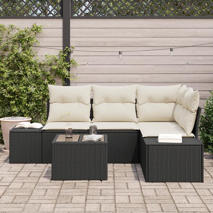 Set di divani da giardino con cuscini Marrone Rattan Sintetico