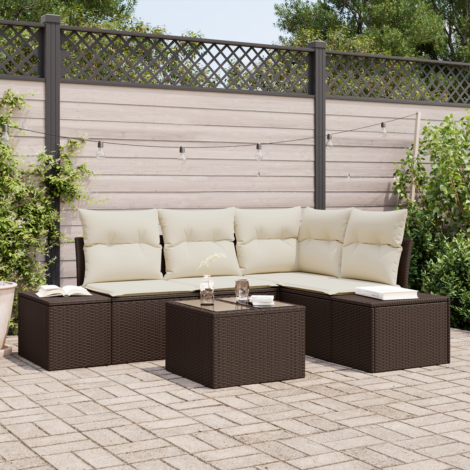 Set di divani da giardino 4 pezzi con cuscini grigi in polyrattan
