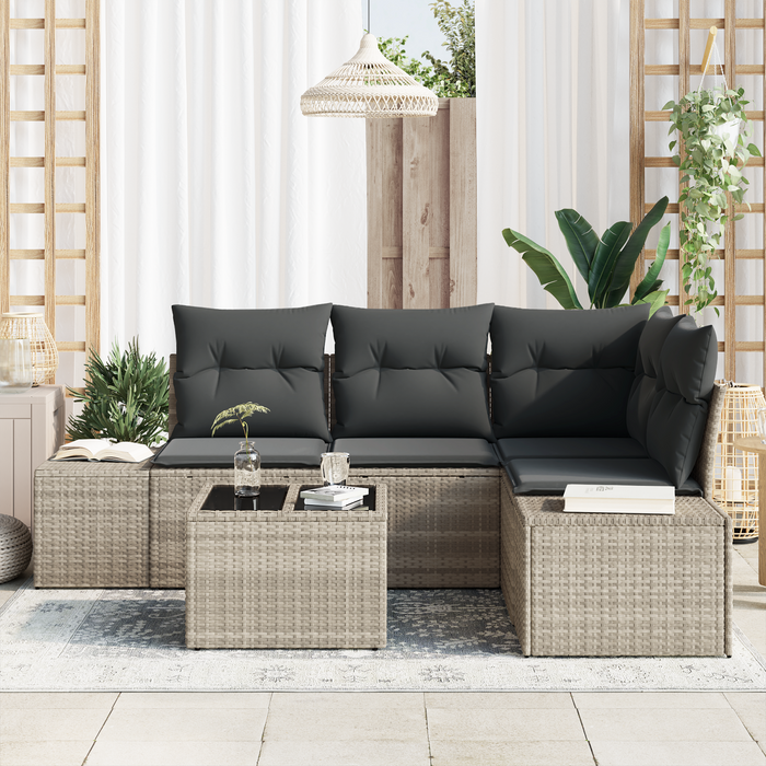 Set divani giardino con cuscini grigio polyrattan