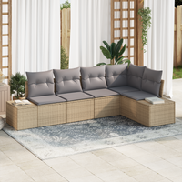 Set di Divani da Giardino con Cuscini Beige in Poly Rattan