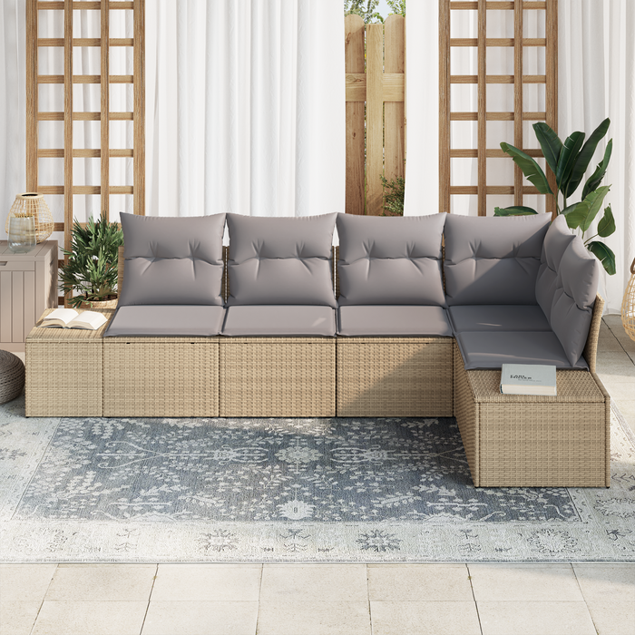 Set di Divani da Giardino con Cuscini Beige in Poly Rattan