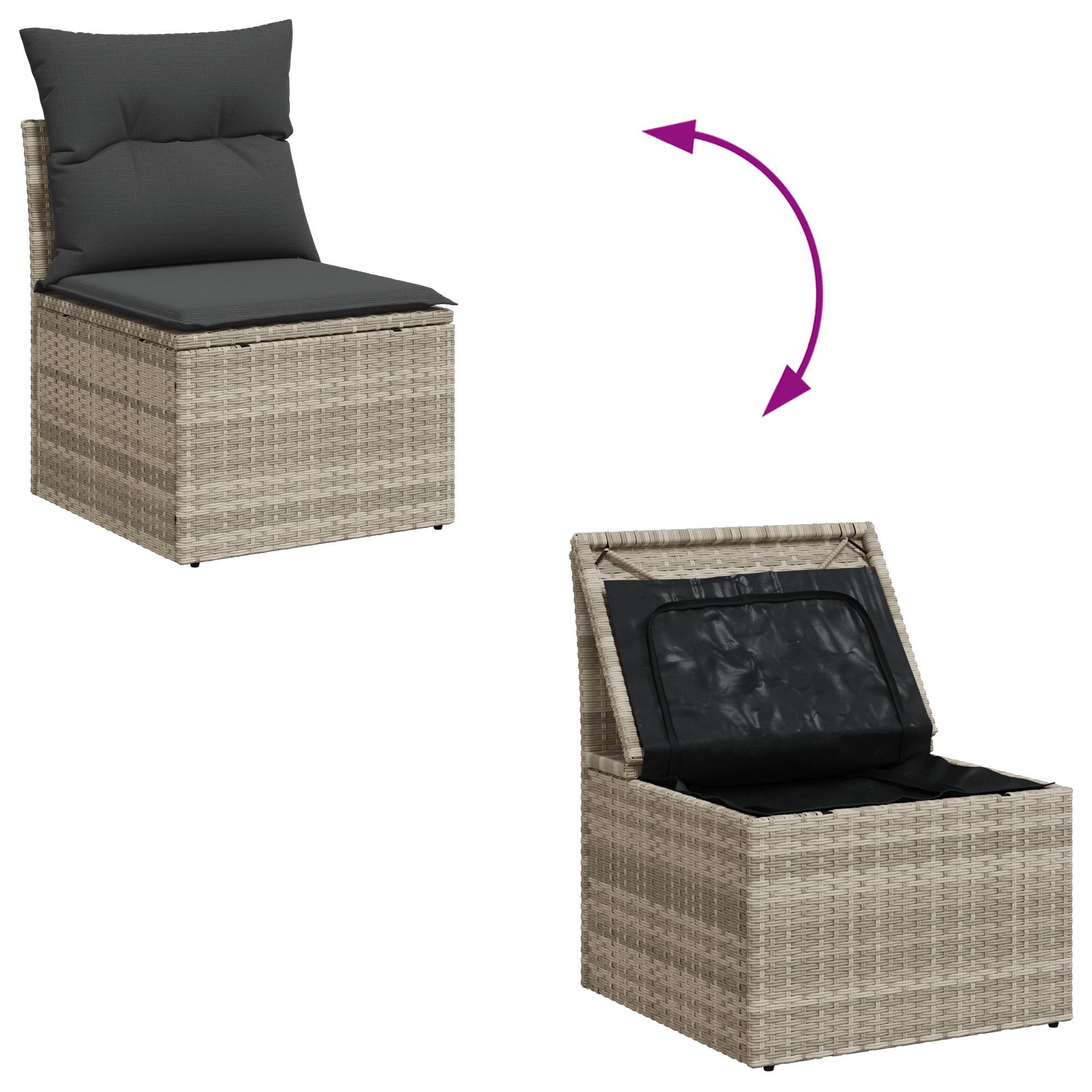 Set divano da giardino 5 pezzi con cuscini grigio chiaro in polyrattan