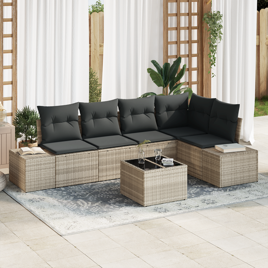 Set di divani da giardino da 6 pezzi con cuscini grigi in polyrattan