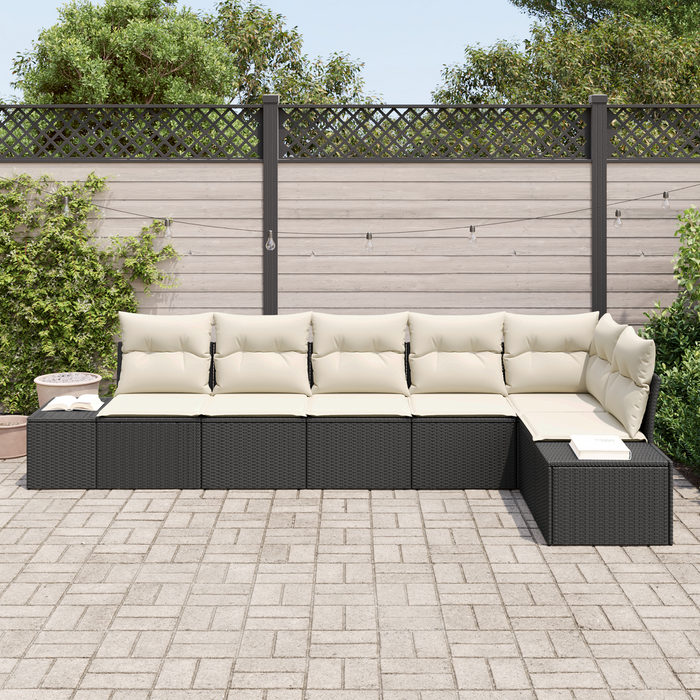 Set Divano da Giardino da 6 Pezzi con Cuscini Nero Polyrattan