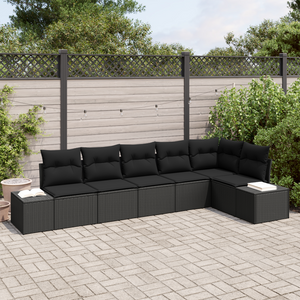 Set di divani da giardino 6 pezzi con cuscini Nero Rattan Polimerico