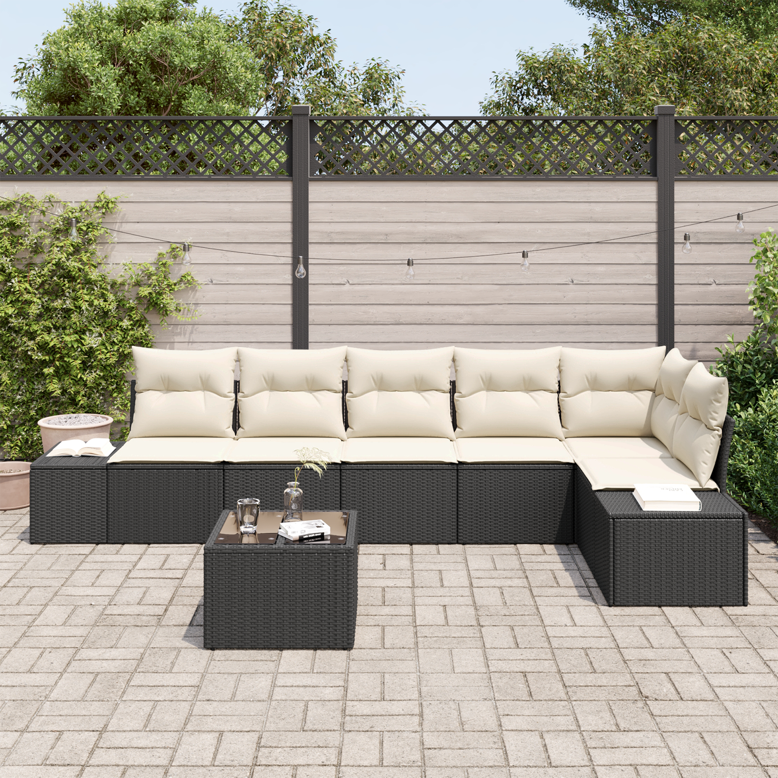 Set di divani da giardino 6 pezzi con cuscini Rattan polyrattan marrone