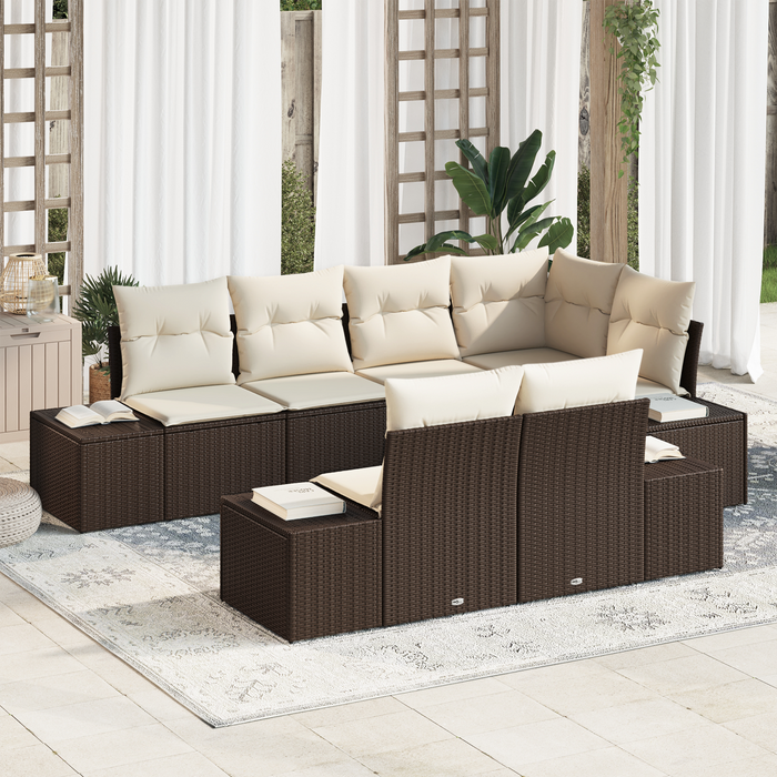 Set Divani Giardino 7 Pezzi con Cuscini Rattan Policarbonato Marrone