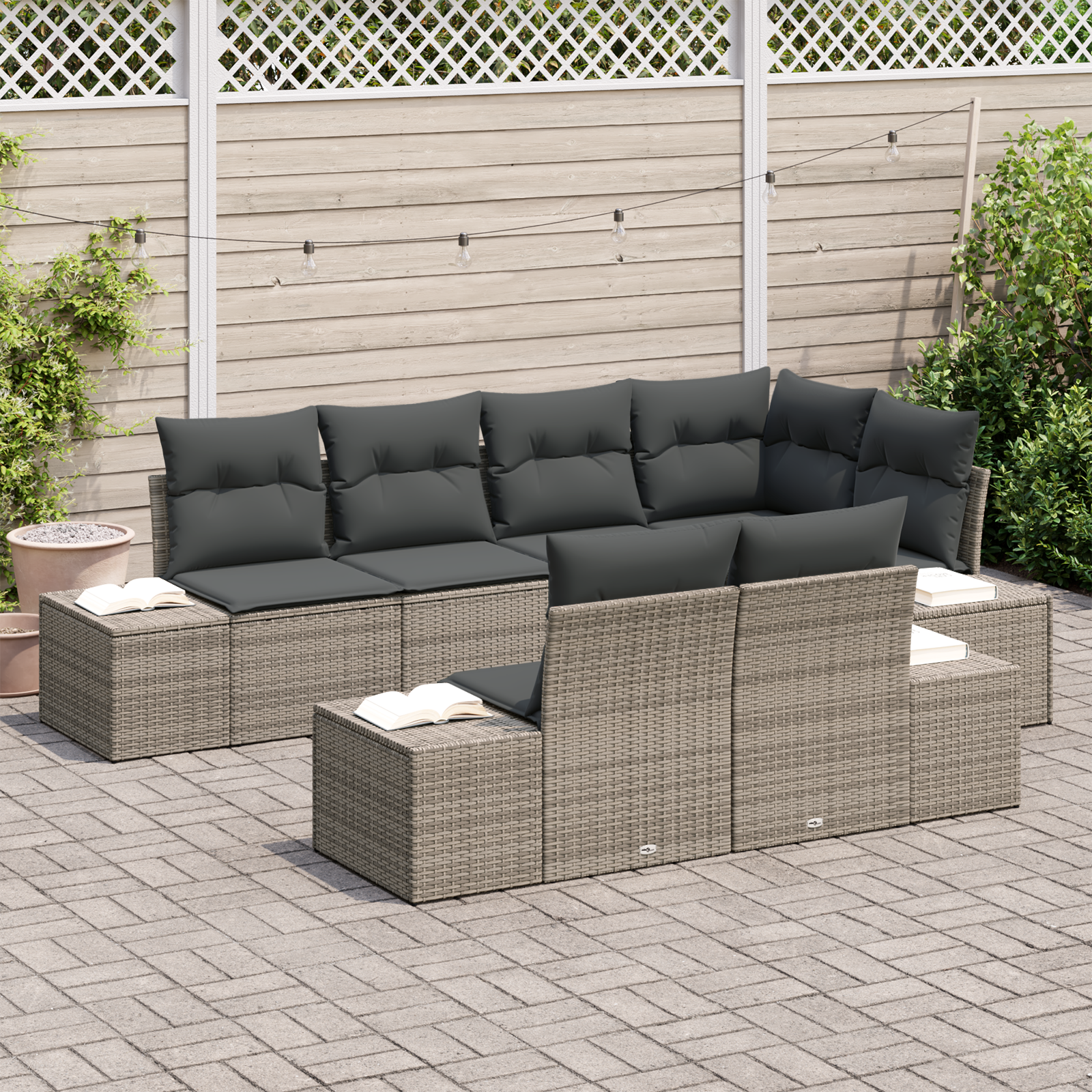Set di divani da giardino vitaXL da 7 pezzi con cuscini grigio in polyrattan