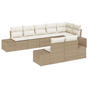Set di divani da giardino 8 pezzi con cuscini Beige Rattan Poliestere