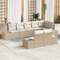 Set di divani da giardino 8 pezzi con cuscini Beige Rattan Poliestere