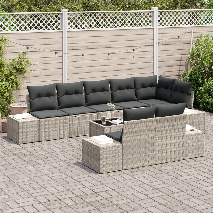 Set di Divani da Giardino con Cuscini in Polyrattan Grigio