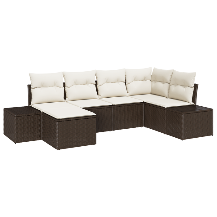 Set da Giardino 6 Pezzi con Cuscini in Polyrattan Marrone