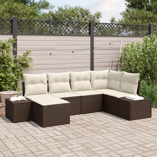 Set da Giardino 6 Pezzi con Cuscini in Polyrattan Marrone