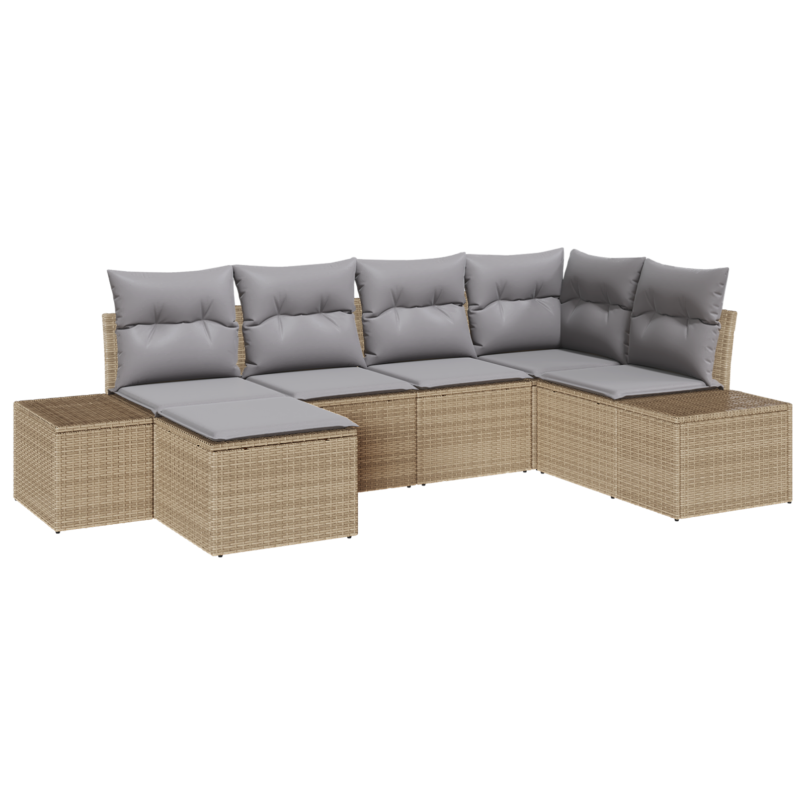 Set Divano da Giardino a 6 Pezzi con Cuscini Beige Rattan Poliestere