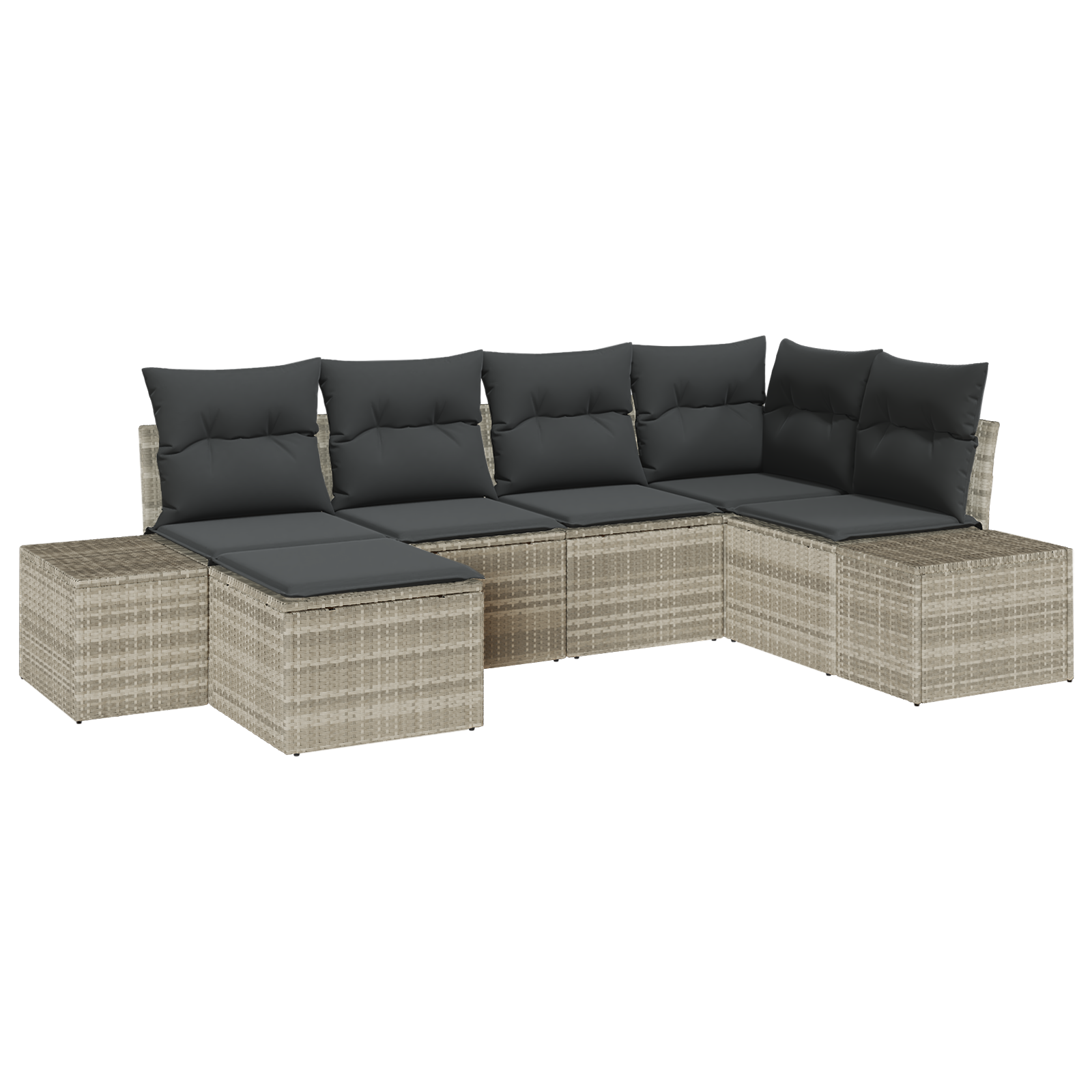 Set da giardino di 6 pezzi con cuscini grigio chiaro in polyrattan