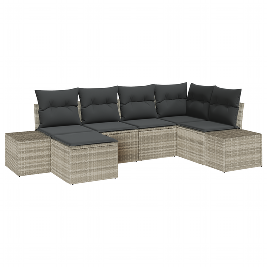 Set da giardino di 6 pezzi con cuscini grigio chiaro in polyrattan