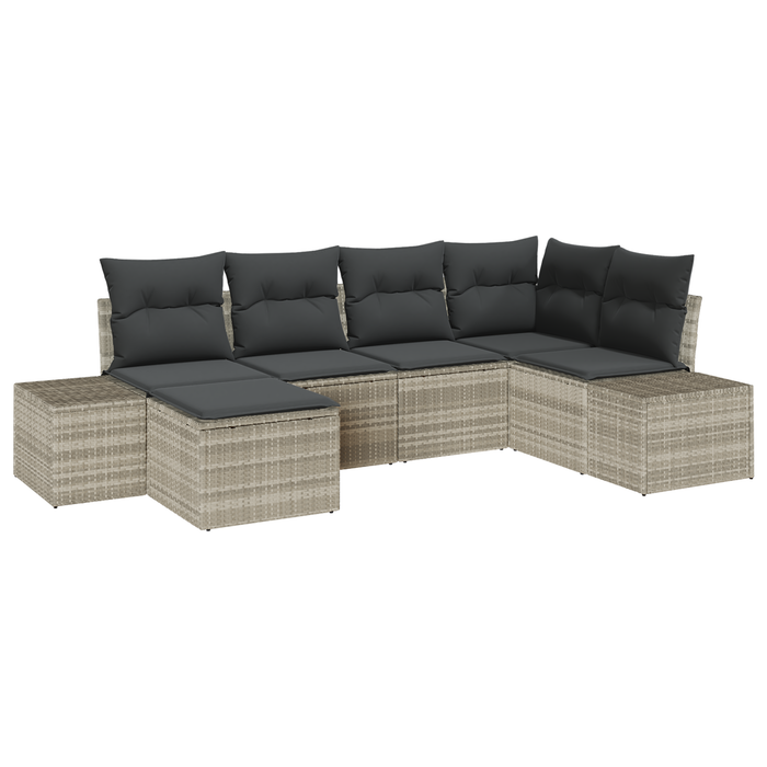 Set da giardino di 6 pezzi con cuscini grigio chiaro in polyrattan