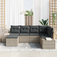 Set da giardino di 6 pezzi con cuscini grigio chiaro in polyrattan