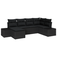 Set Divano da Giardino a 6 Pezzi con Cuscini Nero Polyrattan