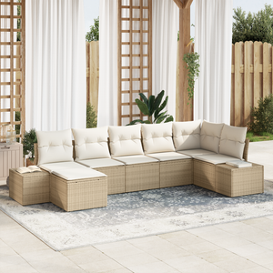 Set di 7 Pezzi di Divano da Giardino con Cuscini Beige Polyrattan