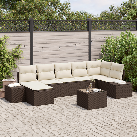 Set di divano da giardino 7 pezzi con cuscini in rattan poli grigio.