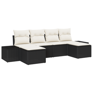 Set Divano da Giardino 6 Pezzi con Cuscini Nero Polyrattan