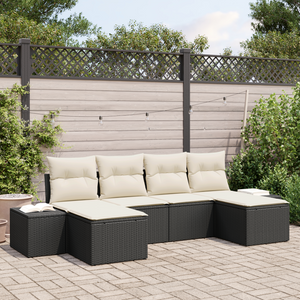 Set Divano da Giardino 6 Pezzi con Cuscini Nero Polyrattan