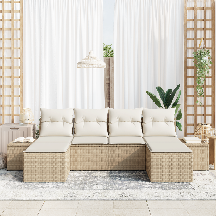 Set di divani da giardino da 6 pezzi con cuscini Beige Rattan sintetico