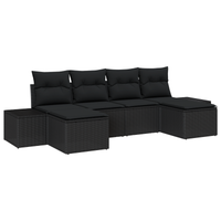 Set Divano Giardino 6 Pezzi con Cuscini Rattan Nero Polipropilene