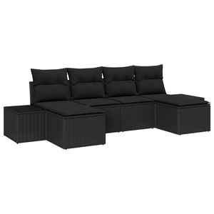 Set Divano Giardino 6 Pezzi con Cuscini Rattan Nero Polipropilene