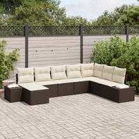 Set Divano da Giardino a 8 Pezzi con Cuscini Marrone Rattan Poliestere