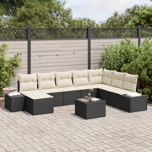 Set di Divano da Giardino a 8 Pezzi con Cuscini Marrone Polyrattan