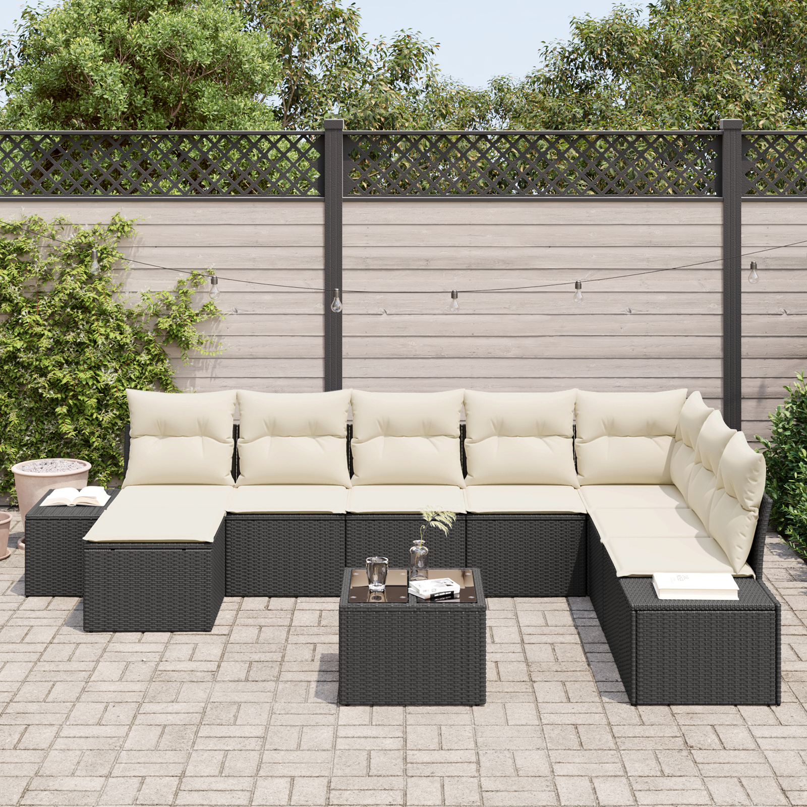 Set di Divano da Giardino a 8 Pezzi con Cuscini Marrone Polyrattan
