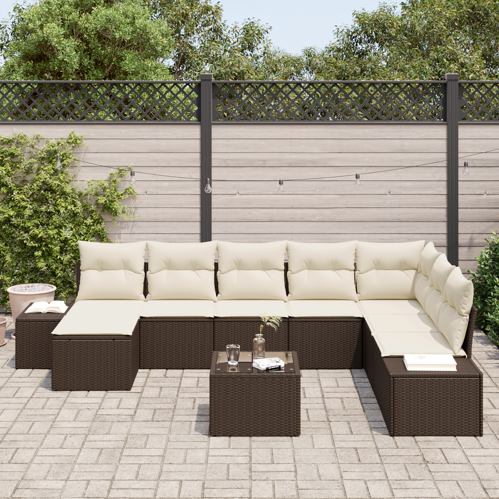 Set di divani da giardino 8 pezzi con cuscini grigi in polyrattan