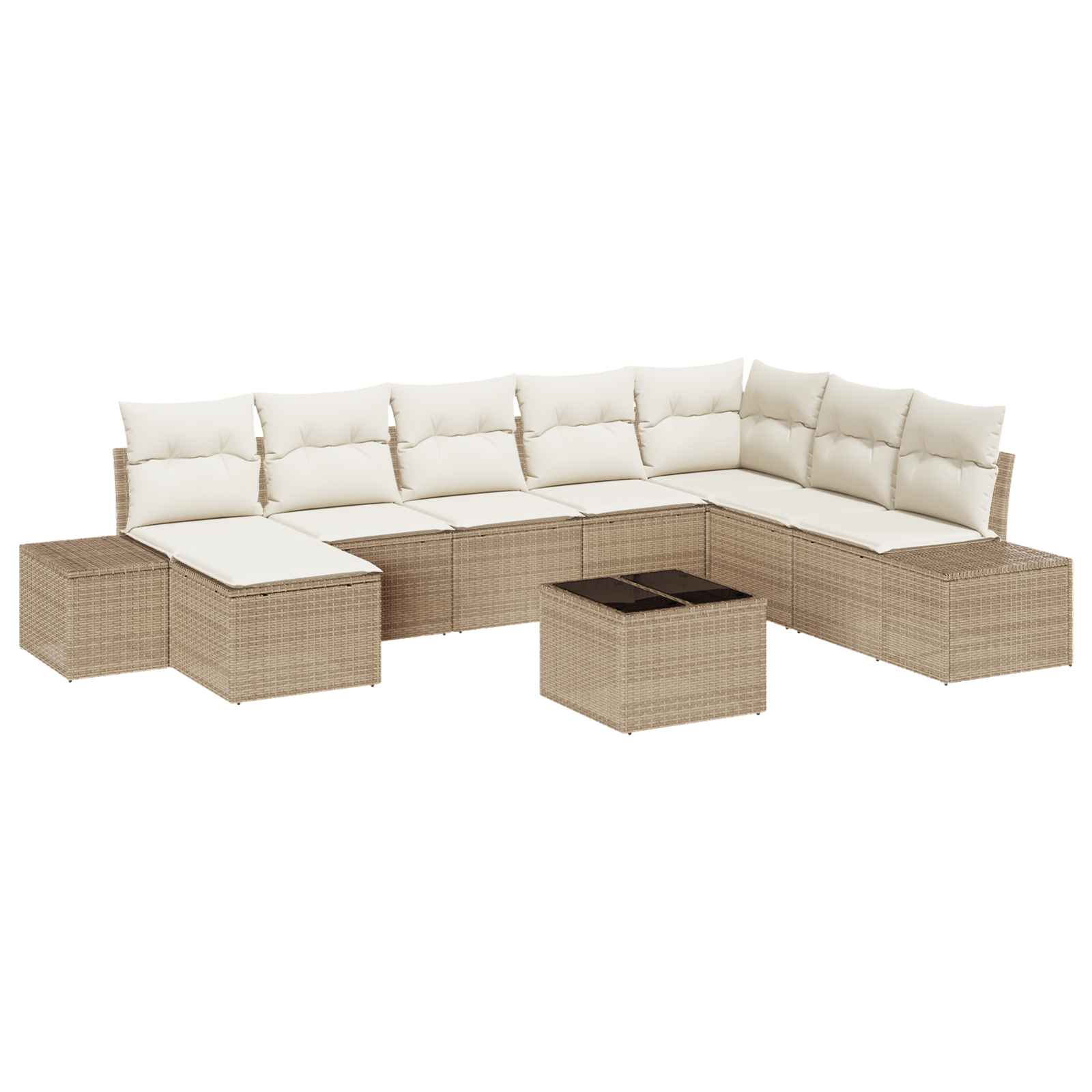 Set di divani da giardino da 9 pezzi con cuscini in rattan marrone