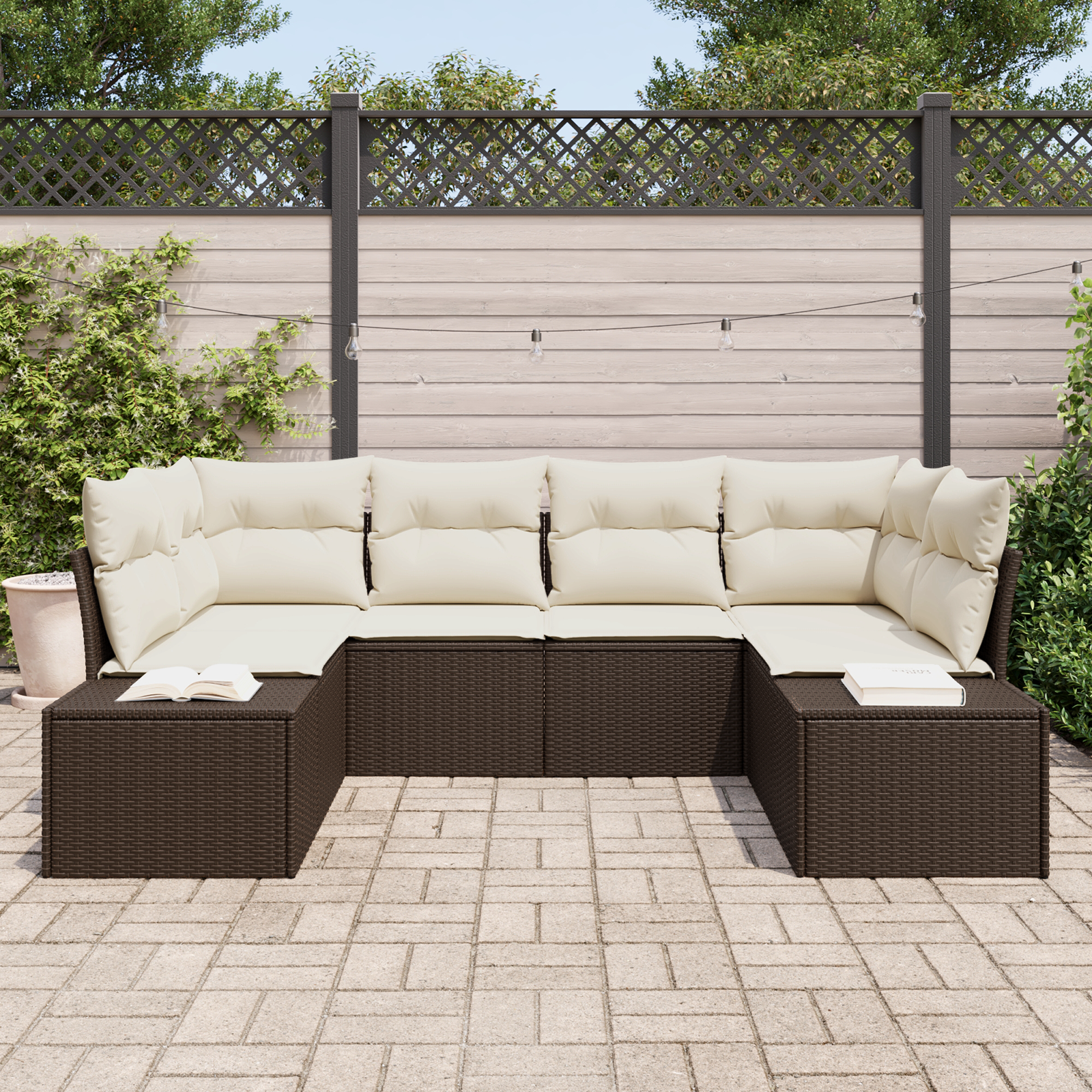 Set divano da giardino 6 pezzi con cuscini Rattan marrone