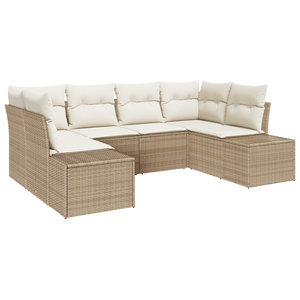 Set Divano da Giardino 6 Pezzi con Cuscini in Rattan Poliestere Beige